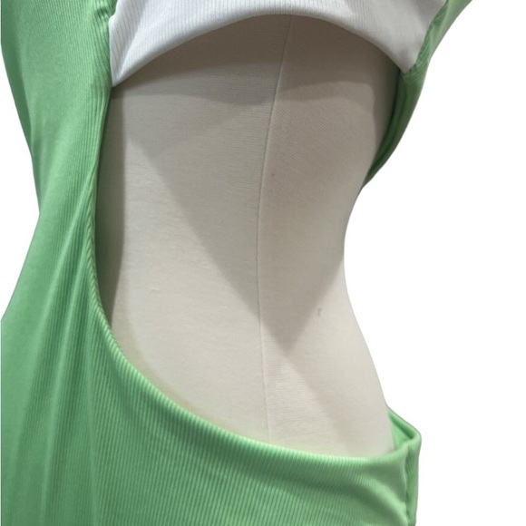 NWT ZAFUL Women’s One Piece Cutout Swimsuit Lime Green & White Size XL (10) - Picture 3 of 4